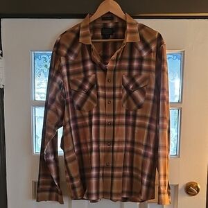 Pendleton Brown and Red Plaid Button-Down Shirt